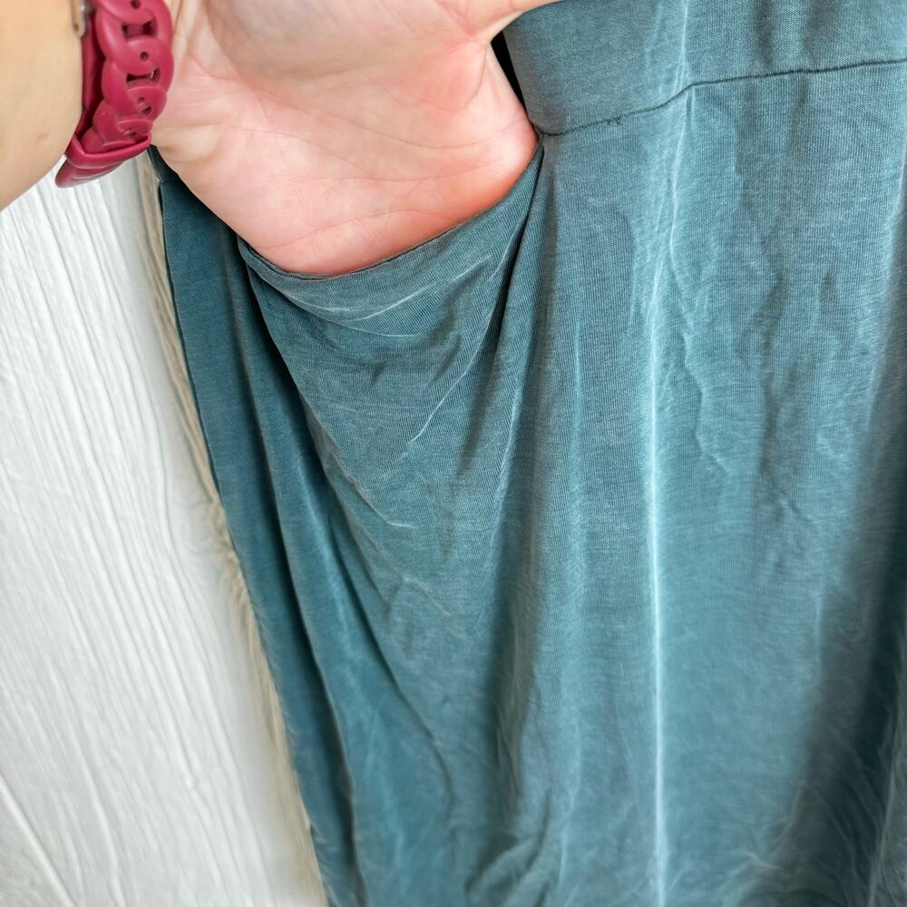 Dolan Left Coast Anthropologie Cupro High Low V-Neck 3/4 Sleeve Green Dress XS - Picture 10 of 11